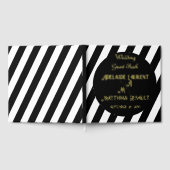 モダンエレガント黒と白の金ゴールドストライプの結婚の ゲストブック (全面)