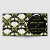 モダンエレガント黒と白の金ゴールドストライプの結婚の ゲストブック (全面)