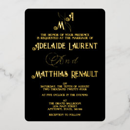 モダンエレガント黒と白の金ゴールドストライプの結婚の 箔招待状