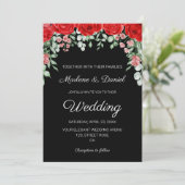 モダンエレガント黒と赤のフローラ結婚 招待状 (スタンド正面)