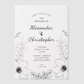 モダンエレガント黒フローラ結婚ズ ベラム紙招待状 (正面)