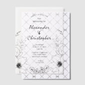 モダンエレガント黒フローラ結婚ズ ベラム紙招待状 (オフセット (招待状))