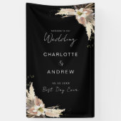 モダンエレガント黒ボホ結婚の 横断幕 (縦)