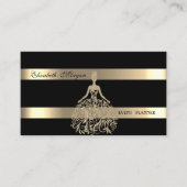 モダンエレガント黒、金ゴールドグリッタードレストライプのス 名刺 (正面)