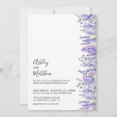 モダンエレガント ウォーターカラー パープル フローラル ウェディング 招待状 (正面)