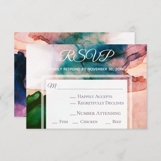 モダンエレガント ウォーターカラー RSVP ウェディング *~* (正面/裏面)