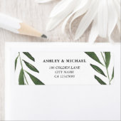モダンエレガント グリーン ウォーターカラー リーフ ウェディング ラベル (インサイチュ)