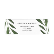 モダンエレガント グリーン ウォーターカラー リーフ ウェディング