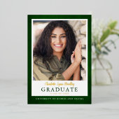 モダンエレガント グリーン ゴールド 卒業発表 箔招待状 (立ち正面)