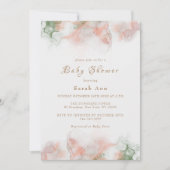 モダンエレガント グリーン ピンク ボヘミア アゲート ベビーシャワー 招待状 (正面)