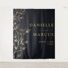 モダンエレガント ゴールド フラワー ウェディング バックドロップ タペストリー