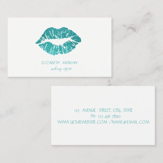 モダンエレガント,シンプル，キラキラ輝く唇，メイクアップアーティスト 名刺 (正面/裏面)