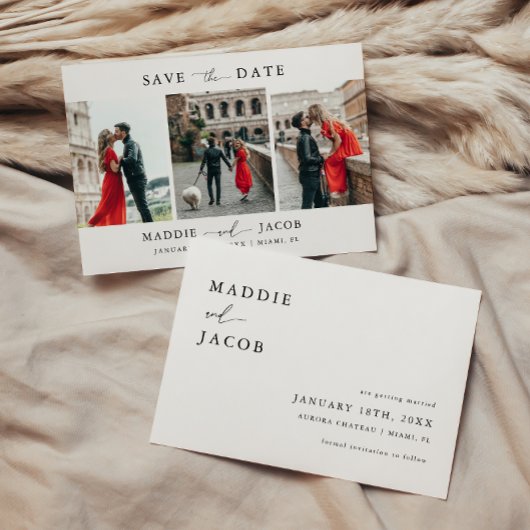 モダンエレガント スクリプト3 フォト ウェディング セーブザデート