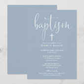 モダンエレガント スクリプト ダスティーブルー 洗礼 招待状 (正面/裏面)