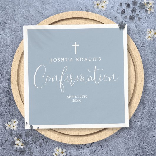 モダンエレガント スクリプト ダスティーブルー 確認 スタンダードカクテルナプキン