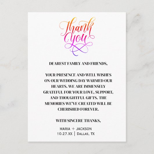 モダンエレガント スクリプト ブラック ホワイト ウェディング ポストカード (正面)