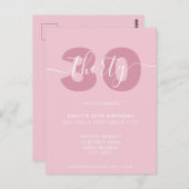 モダンエレガント スクリプト 30歳の誕生日招待状 ポストカード (正面/裏面)