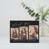 モダンエレガント スクリプト 3 フォト 卒業 ありがとう ポストカード (スタンド正面)