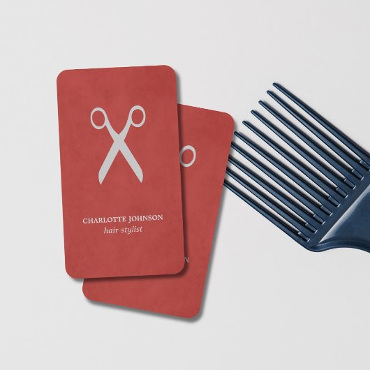 モダンエレガント スタイリッシュ テクスチャーレッド 美容師 名刺
