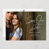 モダンエレガント タイポグラフィー フォト セーブ・ザ・デート カード (正面/裏面)