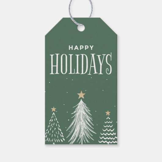 モダンエレガント ダスティグリーン ハッピーホリデー ギフトタグ (正面)