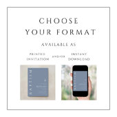 モダンエレガント ダスティーブルー クロス 洗礼 招待状