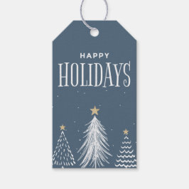 モダンエレガント ダスティーブルー ハッピーホリデー ギフトタグ