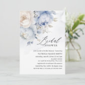 モダンエレガント ダスティーブルー フラワー ブライダルシャワー 招待状 (スタンド正面)