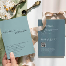 モダンエレガント ダスティーブルー 結婚式 RSVP QRコードスキャン