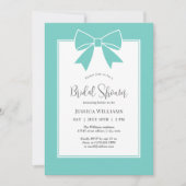 モダンエレガント ティールブルー ボウリボン ブライダルシャワー 招待状 (正面)