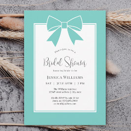 モダンエレガント ティールブルー ボウリボン ブライダルシャワー 招待状