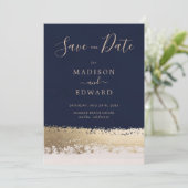 モダンエレガント ネイビー ゴールド箔 招待状 (スタンド正面)