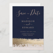 モダンエレガント ネイビー ゴールド箔 招待状 (正面/裏面)