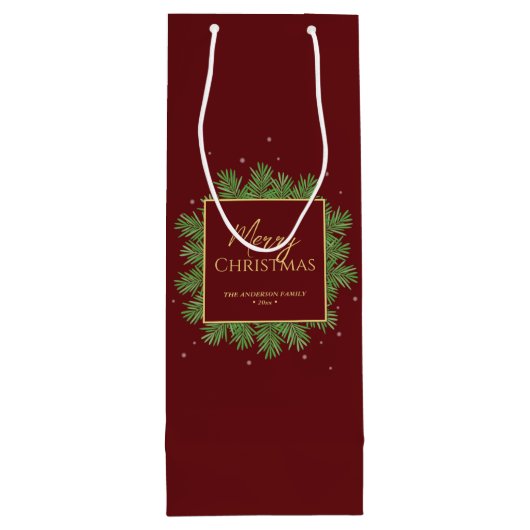 モダンエレガント バーガンディーレッド クリスマス ボタニカル ワインギフトバッグ (裏面)