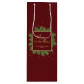 モダンエレガント バーガンディーレッド クリスマス ボタニカル ワインギフトバッグ (正面)