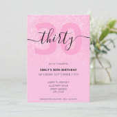 モダンエレガント ピンクグリッター 30歳の誕生日 招待状 (スタンド正面)