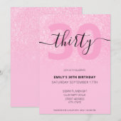 モダンエレガント ピンクグリッター 30歳の誕生日 招待状 (正面/裏面)