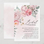 モダンエレガント ピンク ブラッシュ フラワーブライダルシャワー 招待状 (正面/裏面)