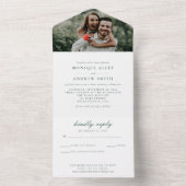 モダンエレガント フォト ウェディング セージグリーン スクリプト オールインワン招待状 (内側)