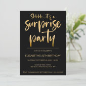 モダンエレガント ブラックゴールド サプライズ誕生日パーティー 招待状 (スタンド正面)