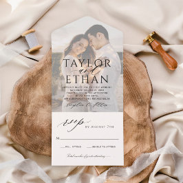 モダンエレガント ブラック ウェディングフォト オールインワン招待状