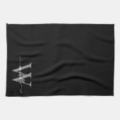 モダンエレガント ブラック グレー モノグラム 名前 スクリプト キッチンタオル (横)