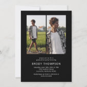 モダンエレガント ブラック＆ホワイト 3 フォト 卒業式 招待状 (裏面)