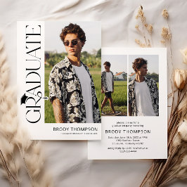 モダンエレガント ブラック＆ホワイト 3 フォト 卒業式 招待状