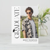 モダンエレガント ブラック＆ホワイト 3 フォト 卒業式 招待状 (スタンド正面)