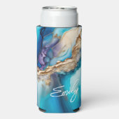 モダンエレガント ブルー ゴールド マーブル 個人名 スリム缶クーラー (Seltzer裏面)