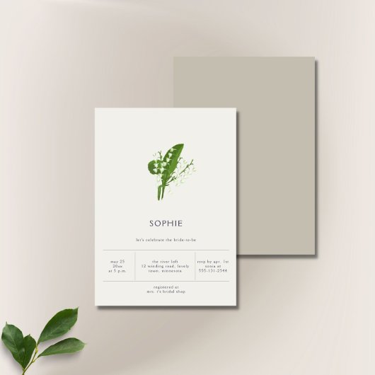 モダンエレガント ミニマル ユリの谷 ブライダルシャワー 招待状