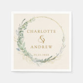 モダンエレガント，ユーカリ，ベージュ結婚ス スタンダードカクテルナプキン (正面)