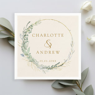 モダンエレガント，ユーカリ，ベージュ結婚ス スタンダードカクテルナプキン