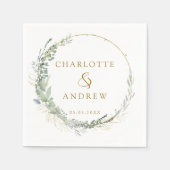 モダンエレガント,ユーカリ,白結婚色 スタンダードカクテルナプキン (正面)